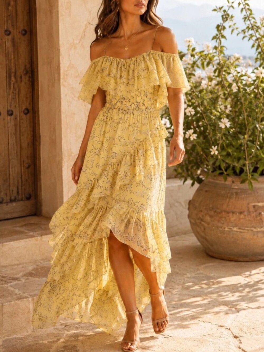 ✨ SALE Ulla Johnson Peninah Midi Dress Sz 6 Pastel Yellow Ruffled Floral Silk
